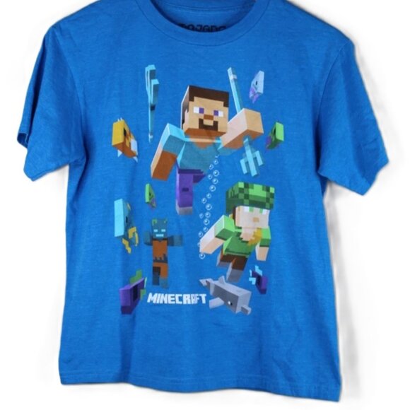 Minecraft Boys T-Shirt Bundle Youth Size Large Creeper Zombie Steve Blue + Green - Picture 8 of 12